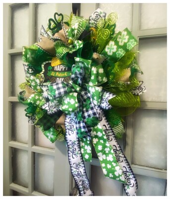 24 Inch Green Deco Mesh Happy St Patricks Day Outdoor Wreath with Ribbon, Huge Bow, Free Shipping - image7